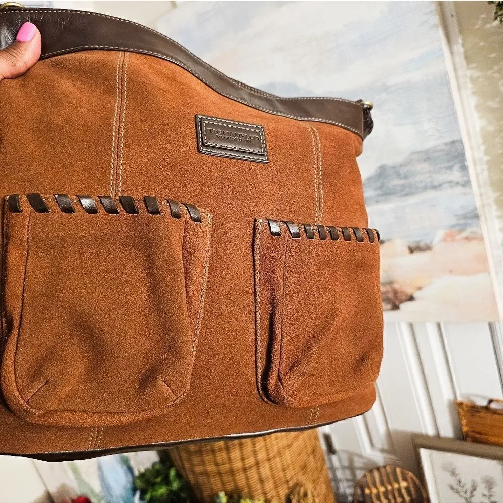 Tignanello Brown Suede Stylish Hobo Handbag.
